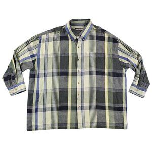 Greystone Button Down Shirt Mens 6X Plaid Cotton Casual Green Blue